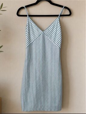 Princess Polly Arley Mini Dress - Light Blue White Striped Size US 4 - Tight Fit